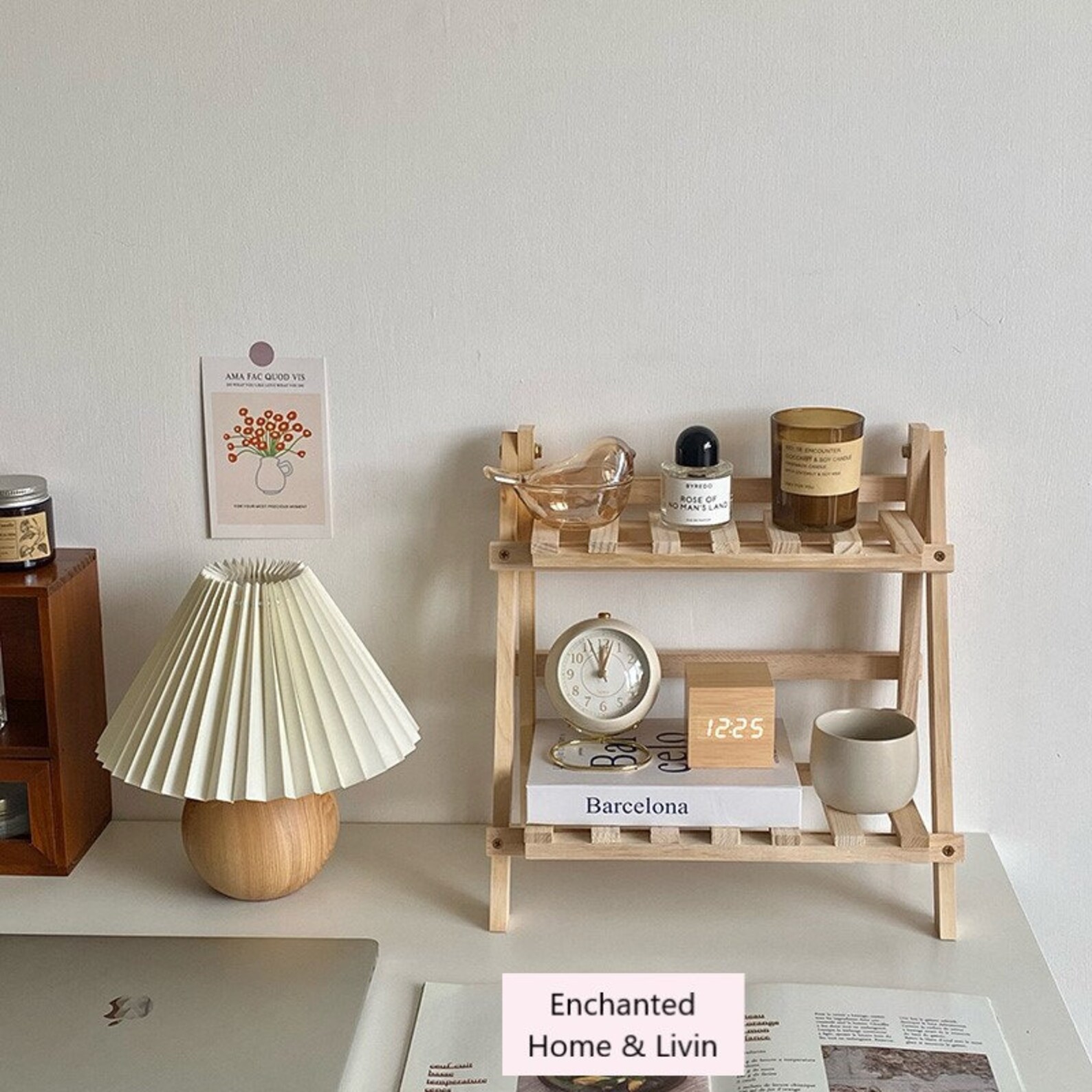 Wooden Table Rack Two Tier Desk Shelf Wood Bookrack Etsy