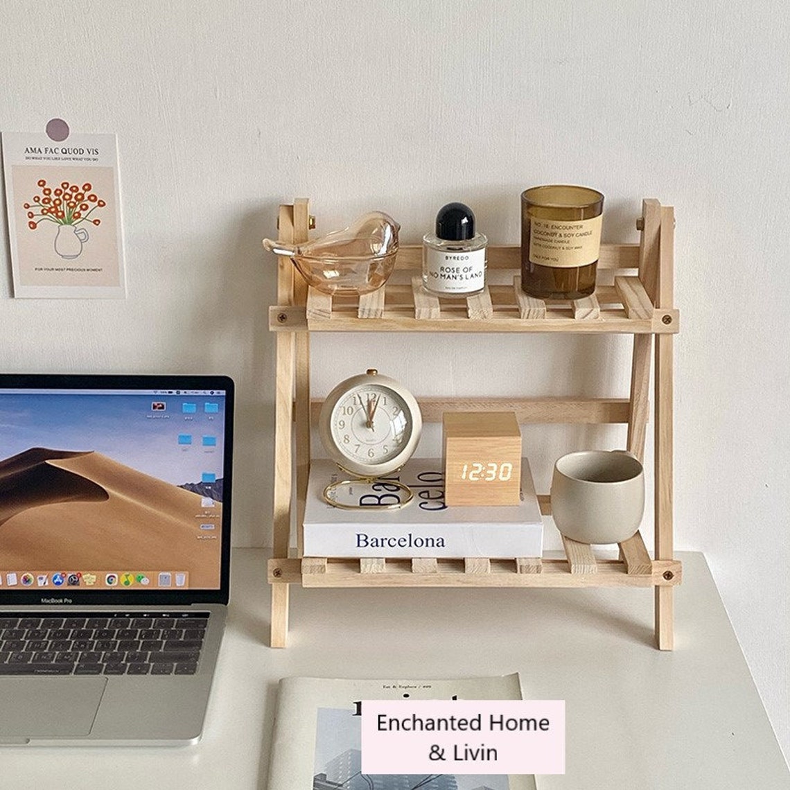 Wooden Table Rack Two Tier Desk Shelf Wood Bookrack Etsy