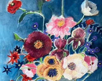 Original  mix media art "IKEBANA" unframed