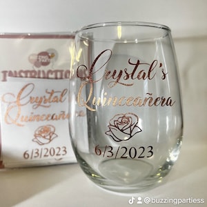 Quinceañera Decals for Cups - INDIVIDUAL DECALS ONLY - Custom QuinceParty Favors -  Vinyl Decals for Wine Glasses - Apply Yourself Designs