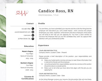 Professional Resume Template for Word, Nurse Resume, Medical Resume, RN Resume, CNA Resume, LPN Resume, Nursing Resume, Registered Nurse