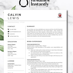Professional Resume Template for Word, Nurse Resume, Medical Resume, RN Resume, CNA Resume, LPN Resume, Nursing Resume, Registered Nurse