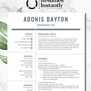 Modern Resume Template for Word, Professional Resume, CV Template, Minimalist Resume, Simple Resume, Word Resume, Resume Template 2022