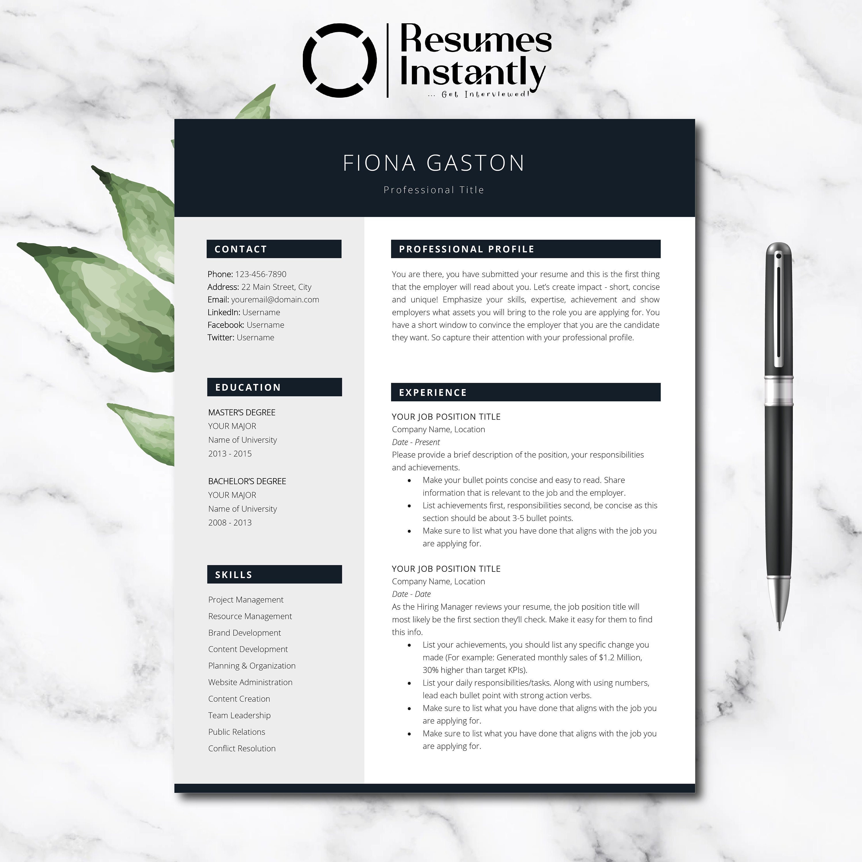 CEO Resume for Word, Executive C Level Resume, Modern Executive Resume ...