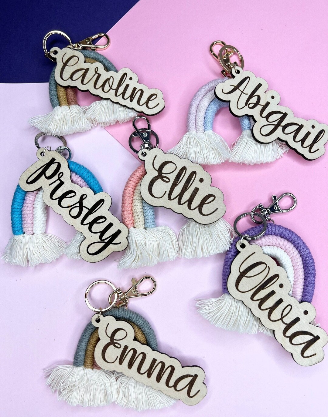 Name Keychain Rainbow Boho Rainbow Keychain Wood | Personalized Boho Keychain | Teacher ...