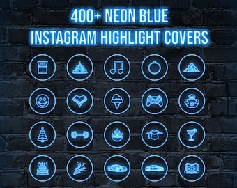 Más de 400 portadas destacadas de Instagram en azul neón (descarga digital)