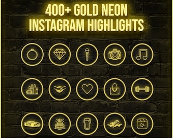 Más de 400 portadas de Instagram destacadas con neón dorado (descarga digital JPG)