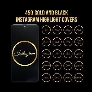 Könnte beinhalten: Ein Satz von 20 goldenen und schwarzen Instagram-Highlight-Covern mit verschiedenen Textbeschriftungen, darunter "Yotch", "Reise", "Tiktok", "Stacks", "Snapchat", "Reeds", "Party", "Neujahr", "Memes", "Live", "Links", "Hotel", "Halloween", "Mädchen", "Spiele", "Follower", "Getränke", "Kirche", "Weihnachten" und "Feier".