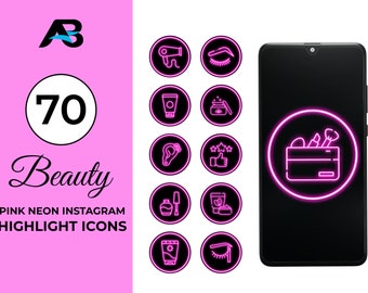 Portadas destacadas de Instagram de belleza: 70 íconos de historias rosa neón (descarga digital)