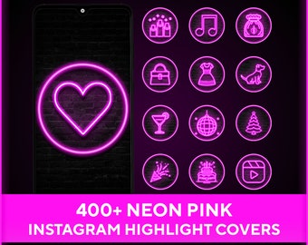 Más de 400 portadas para historias destacadas de Instagram en rosa neón (descarga digital JPG)