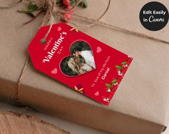 Etiqueta de regalo editable para el Día de San Valentín con foto (Descarga digital)