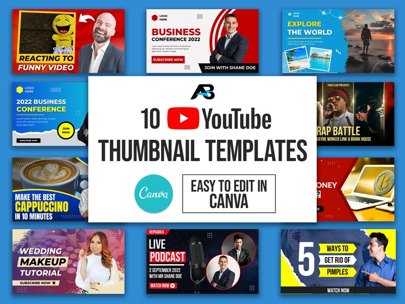 Youtube Thumbnails Canva Templates: Professional Designs (digital ...