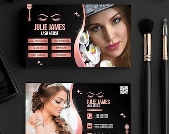 Plantilla de tarjeta de presentación para artistas de pestañas (Canva editable)