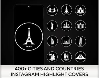 Portadas destacadas de Instagram: países y ciudades, 400 iconos de viajes en blanco y negro