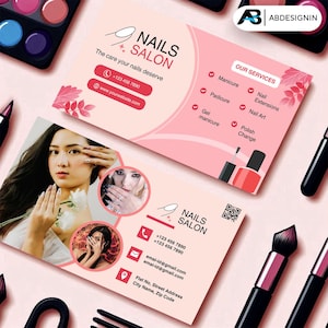 Sjabloon voor nagelvisitekaartje voor nagelstyliste en schoonheidssalon, digitaal Canva-product