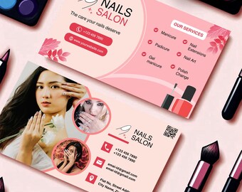 Plantilla de tarjeta de presentación para salón de uñas: Diseño de Canva (producto digital)