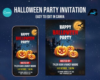 Póster y video de invitación a fiesta de Halloween editables (plantilla de Canva)