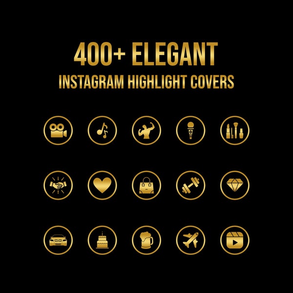 Gold and Black instagram highlight covers for your business brand or personal brand. Minimalism social media icons. Digital Product.