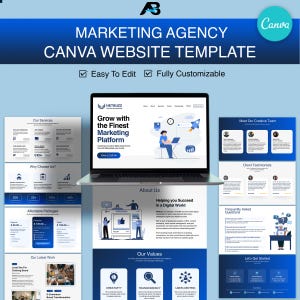 Canva Website Template for Social Media and Digital Marketing Agency, Landing Page Agency Website,  Canva Website for freelancing services