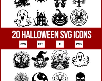 Paquete de iconos SVG de Halloween: bruja, calabaza y fantasma (20 archivos)