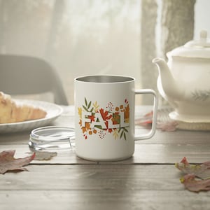 Taza de café con aislamiento FALL de 10 oz - Tazas de café de viaje con tapa - Taza de café de acero inoxidable / Hermosa taza de regalo para todos
