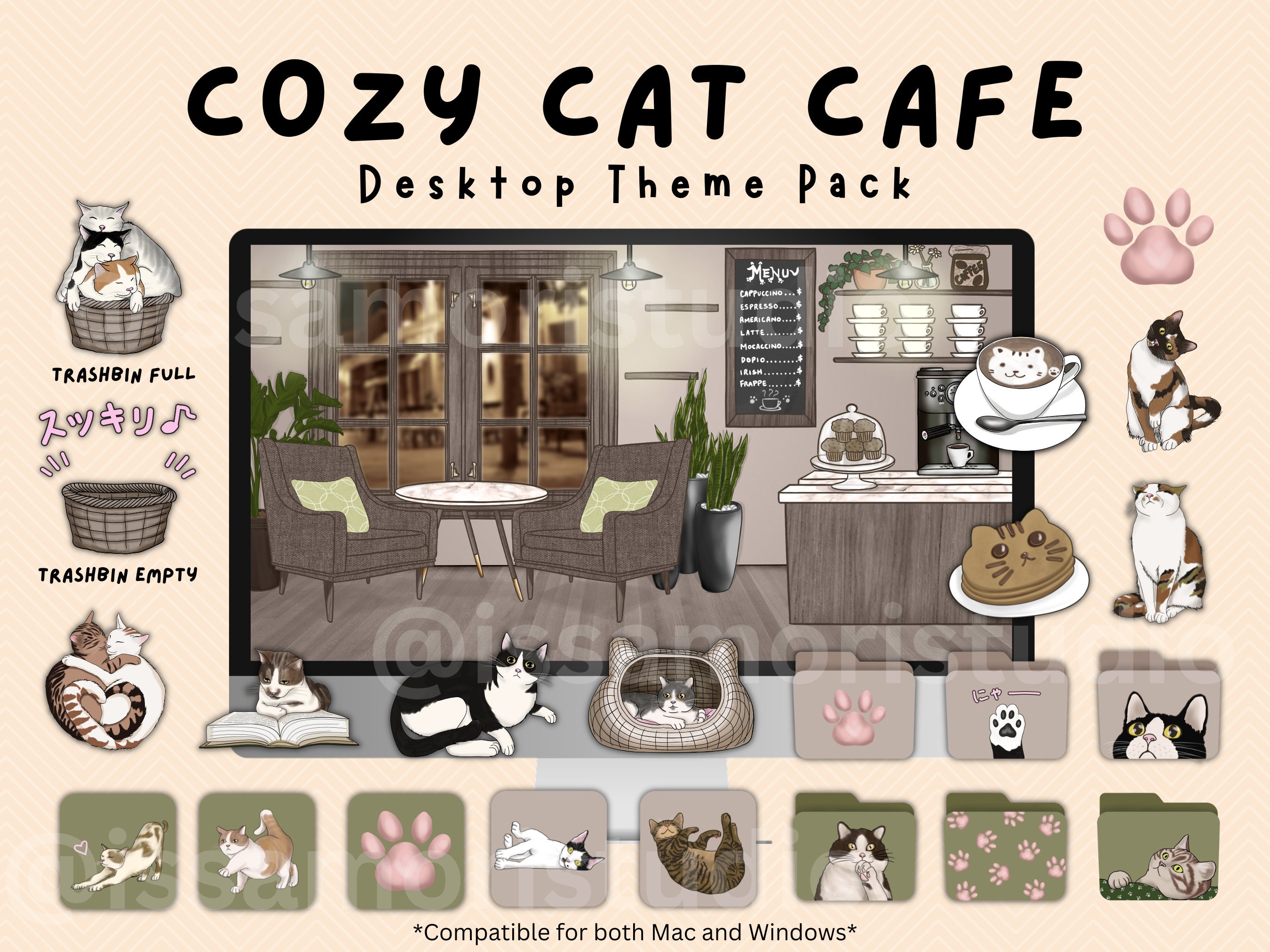 Cat Doodle Theme Computer Desktop Icon Folder Pack for Mac & -  Israel