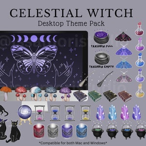 Celestial Witch Desktop Icons Witchy Icons Magic Witch Icon Set Hexe Aufkleber Zaubersprüche Wallpaper Celestial Witch Icons Moth APP Icon