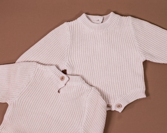 Knit Sweater Romper, Chunky Knit Sweater for Baby, Coming Home Outfit, Beige Knit Sweater, Gender Neutral Baby Clothes, Newborn Knit Outfit