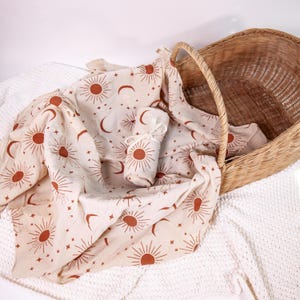 Sun and Moon Swaddle, Gender Neutral Baby Blanket, Boho Stroller Blanket, Baby Shower Gift, Newborn Gift, Boho Nursery Decor