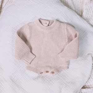 Knit Sweater Romper, Cream Chunky Knit for Baby, Coming Home Outfit, Beige Knit Sweater, Gender Neutral Baby Clothes, Newborn Knit Outfit