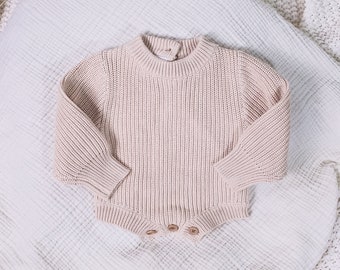 Knit Sweater Romper, Cream Chunky Knit for Baby, Coming Home Outfit, Beige Knit Sweater, Gender Neutral Baby Clothes, Newborn Knit Outfit