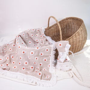 Baby Mädchen Decke, Daisy Fringe Musselin, Mädchen Blumen Decke, Baby-Dusche-Geschenk, Blumen Still-Abdeckung, Decke für Kinderwagen, Decke für Mädchen
