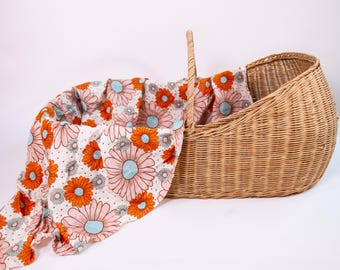 Retro Flower Baby Swaddle, Newborn Bamboo Swaddle, Baby Girl Blanket, Baby Shower Gift, Floral Nursing Cover, Muslin Receiving Blanket