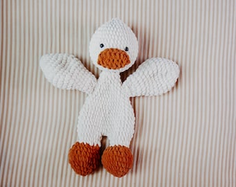 Crochet Duck Plush, Easter Basket Gift, Crochet Animal Baby Gift, Goose Snuggler, Heirloom Baby Gift, Gender Neutral Baby Shower, Stuffie