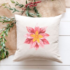 Christmas Poinsettia Pillow Cover, Minimal Xmas Accent Pillow, Cozy Winter Linen Pillow, Woodsy Floral Throw Pillow, Christmas Gifts for MIL