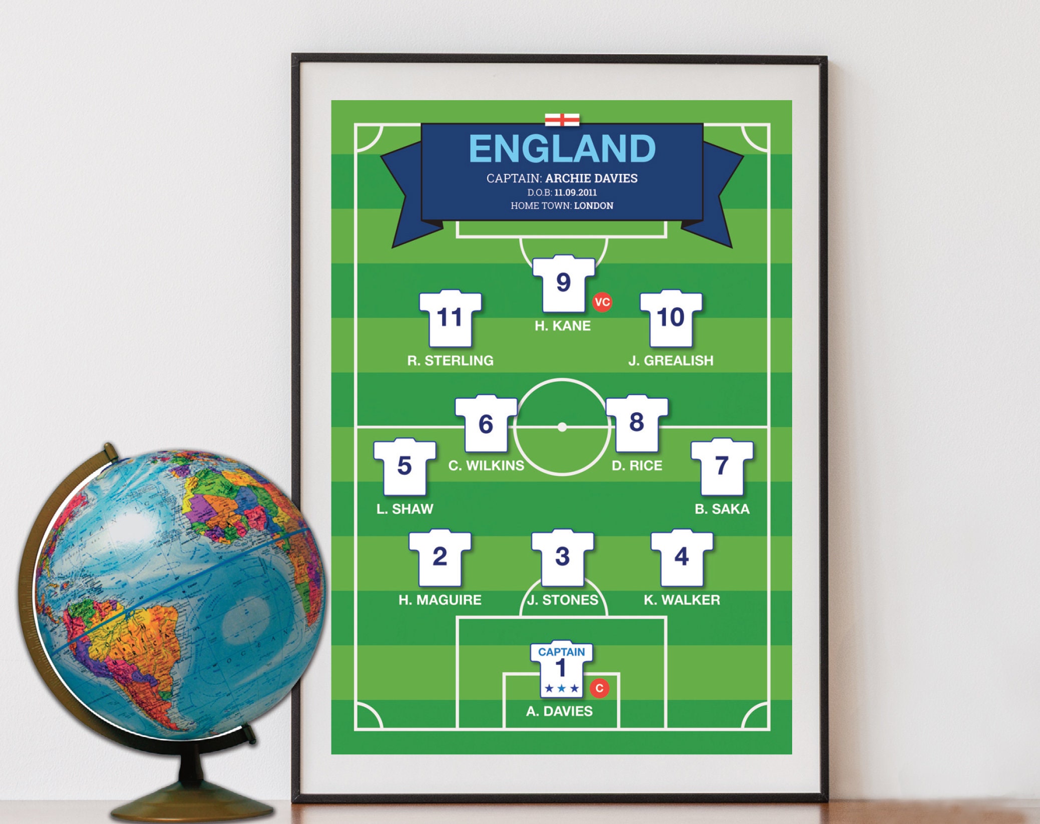 Personalised Football Team Print, Personalised England Football Team ...