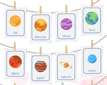 Space Flashcards - Portuguese | Printable Flashcards | Montessori Activities