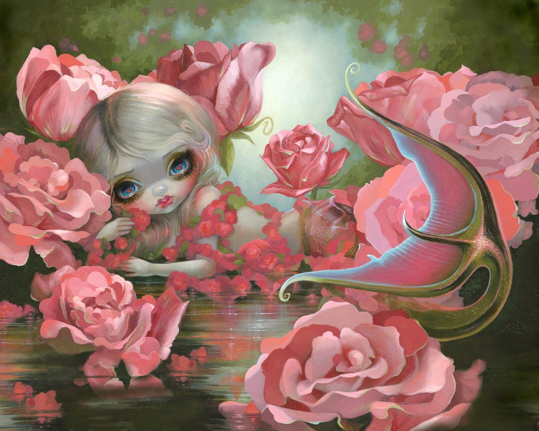 Mermaid With Roses Art Print by Jasmine Becketgriffith Surreal Big Eye