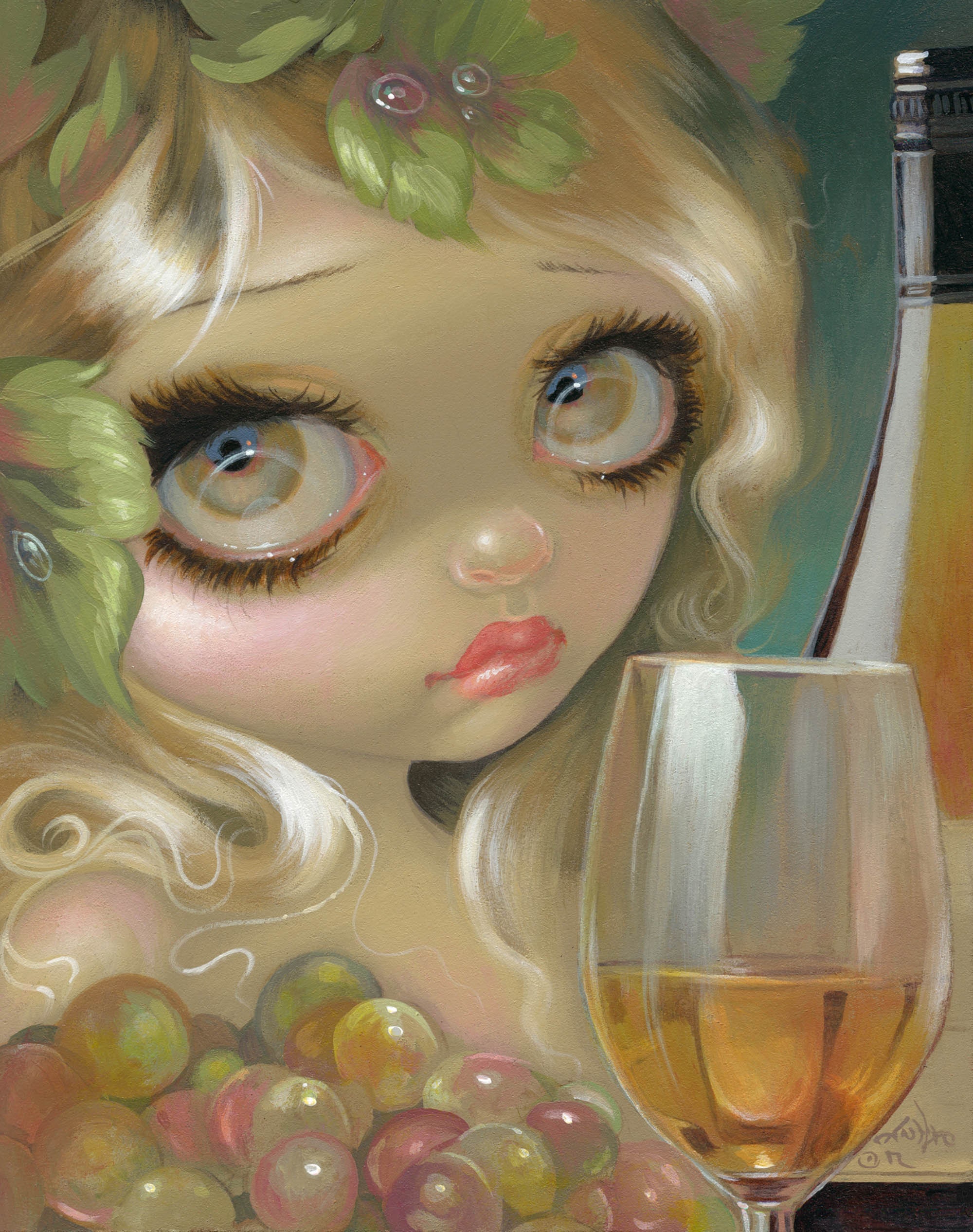 Spirits of the Vine Merlot Art Print by Jasmine Becket-Griffith Surreal Big Eye Girl Strangeling Alcohol Wine Illustration Poster A4 A3