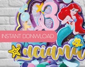 Little Mermaid Cake topper, SVG cut file , Studio file, Mermaid Birthday, Little Mermaid Party, Cake Topper printable, Mermaid Digital file.