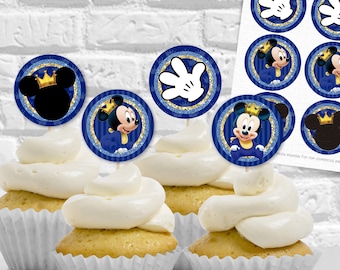 Mickey cupcake topper, Printable Mickey Bday party, Birthday Supplies, Royal blue Toppers, Instant Download, Personalized First Birthday