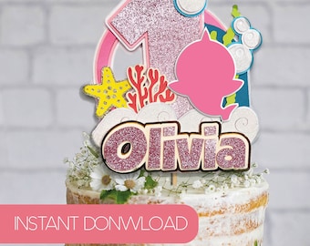 Shark cake topper svg, Instant Download File, Custom name Birthday cake topper, Personalized 1st Birthday, Cake Topper printable file.