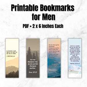 Printable Bookmarks for Men, Scripture Verse and Inspirational Instant Download PDF for Bible Study, Gift, Friend, Dad, Husband, Son, Teen.