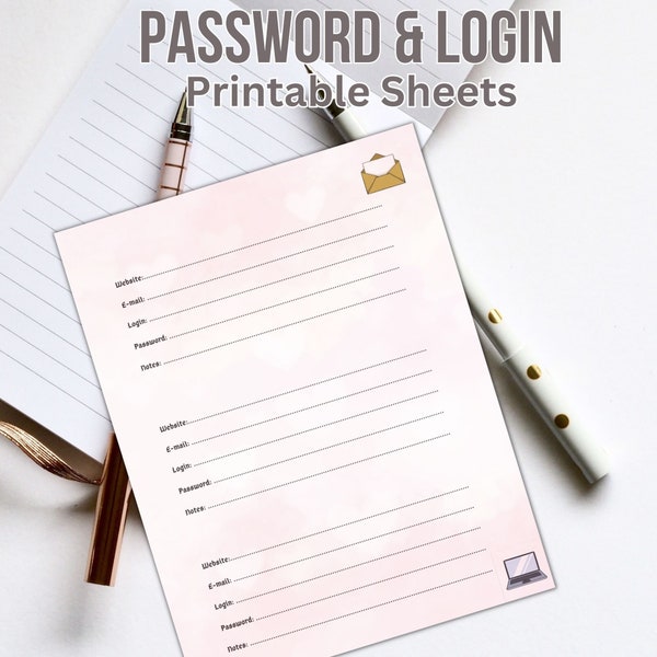 Password Login Password Email Tracker Page, Printable Digital PDF File