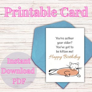 Funny Cat Birthday Card, Printable Birthday Card, Cute Cat Lover Gift, Digital Download, Instant Download, PDF File, Fold to 5" x 7"