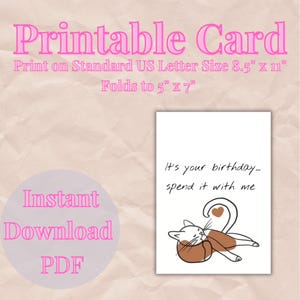 Funny Cat Birthday Card, Printable Birthday Card, Cute Cat Lover Gift, Digital Download, Instant Download, PDF File, Fold to 5" x 7"