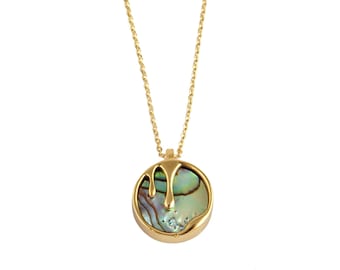 Natural Abalone Shell Necklace, Geometric Charms Necklace, Abalone Flat Coin Necklace, Dainty Abalone Shell Gold Necklace, Gift For Women