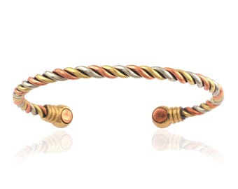 Handmade Twisted Copper Brass Silver Cuff Bracelet: Adjustable Design Twisted Bangle