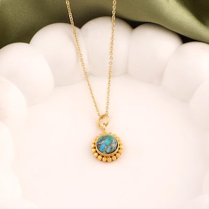 Dainty Copper Turquoise Necklace: Gold Plated Brass Pendant