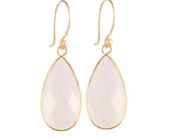 Teardrop Hydro Quartz  Earrings, Gold Plated Earrings, Long Gemstone Earring, Handmade Jewelry, Party Wear For Women